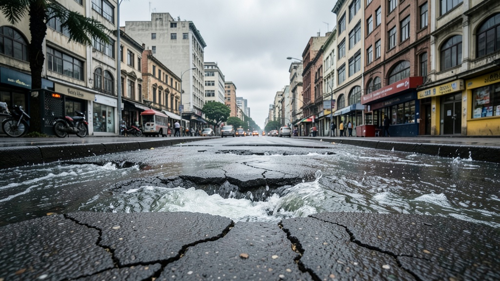 Gigantesca fuga de agua rompe tubería y paraliza tráfico en Bogotá