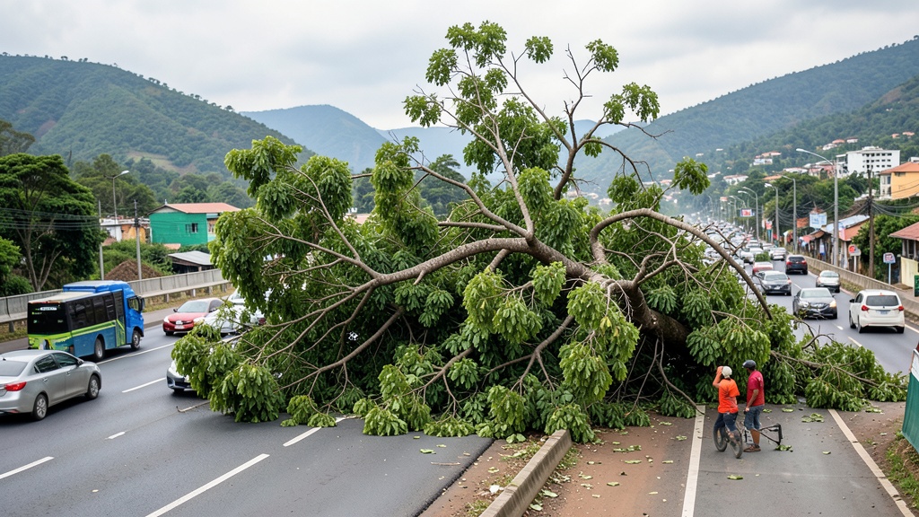 Árbol caído en Autopista Norte genera trancón este sábado 10 de octubre