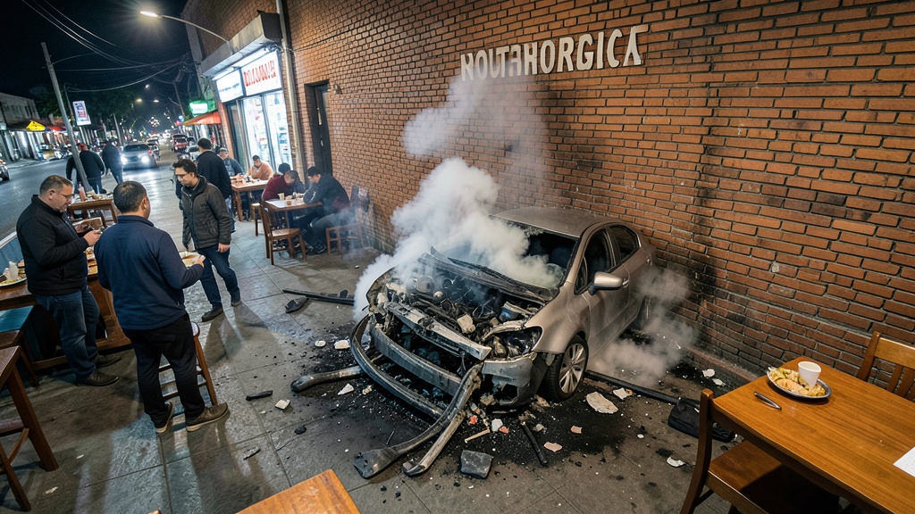 Choque violento deja camioneta incrustada en restaurante del norte de Bogotá