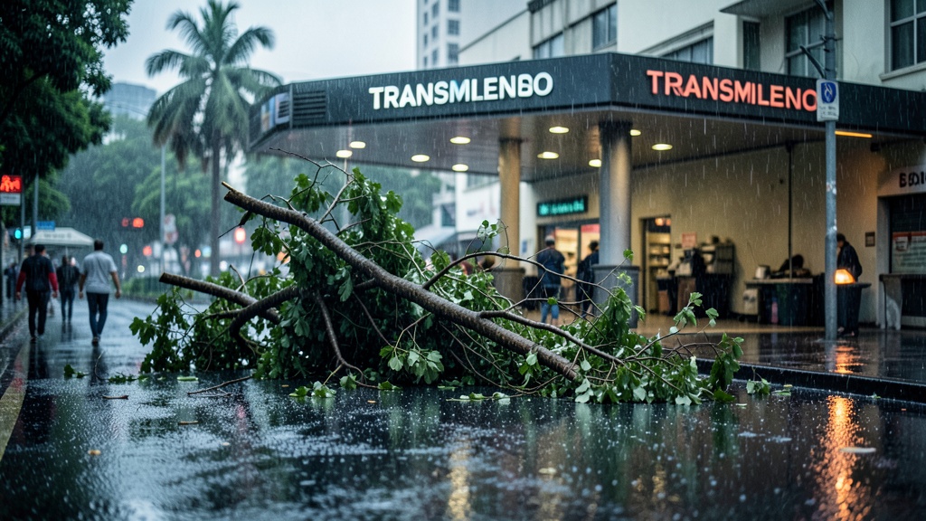 Tormenta eléctrica suspende operaciones en El Dorado y deja caída de árbol en TransMilenio