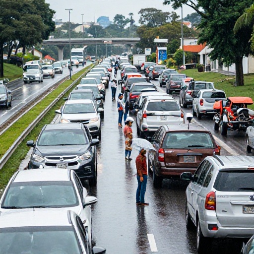 Tráfico pesado en la autopista Medellín-Bogotá a la altura de La Báscula