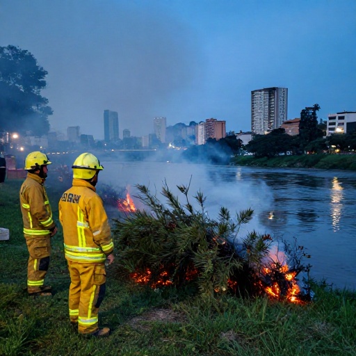 Bomberos de Fontibón monitorean incendio forestal en Mosquera cerca al río Bogotá